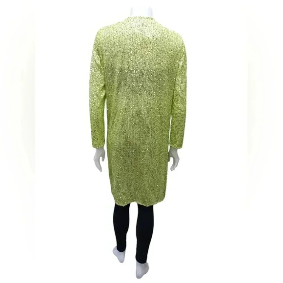 Anne Klein NWT Sequined  Duster Open Cardi LS Sheer Bright Green Size Small - Picture 5 of 11